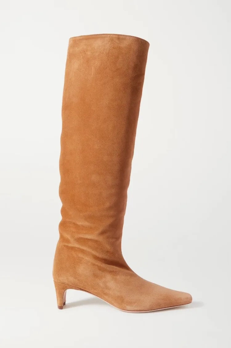 Autumn Winter Square Toe Low Heeled Suede Long Boots