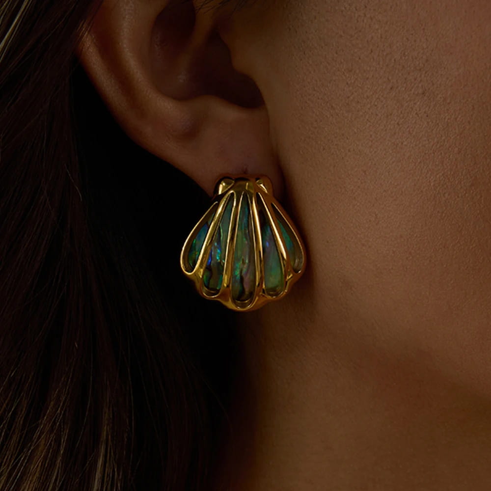 Ocean Shell Colored Abalone Earrings Stainless Steel