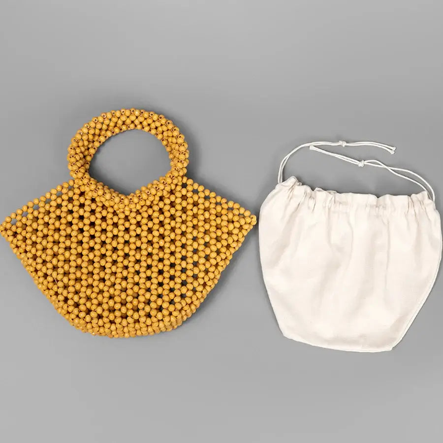 Summer Women’s Handwoven Totes Beach Wooden Beaded Bag