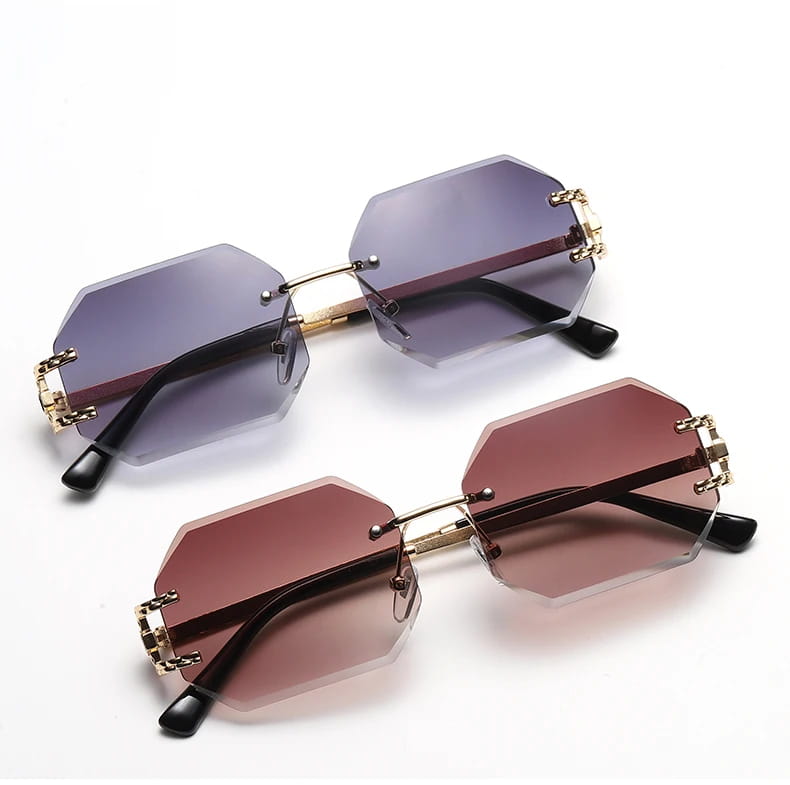 2pcs Women Rimless Polygon Sunglasses