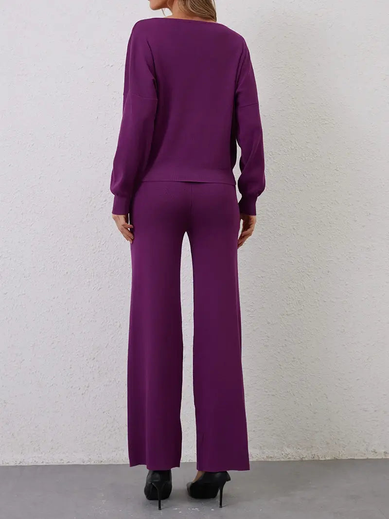 Elegant Winter Knit Pants Set Woman