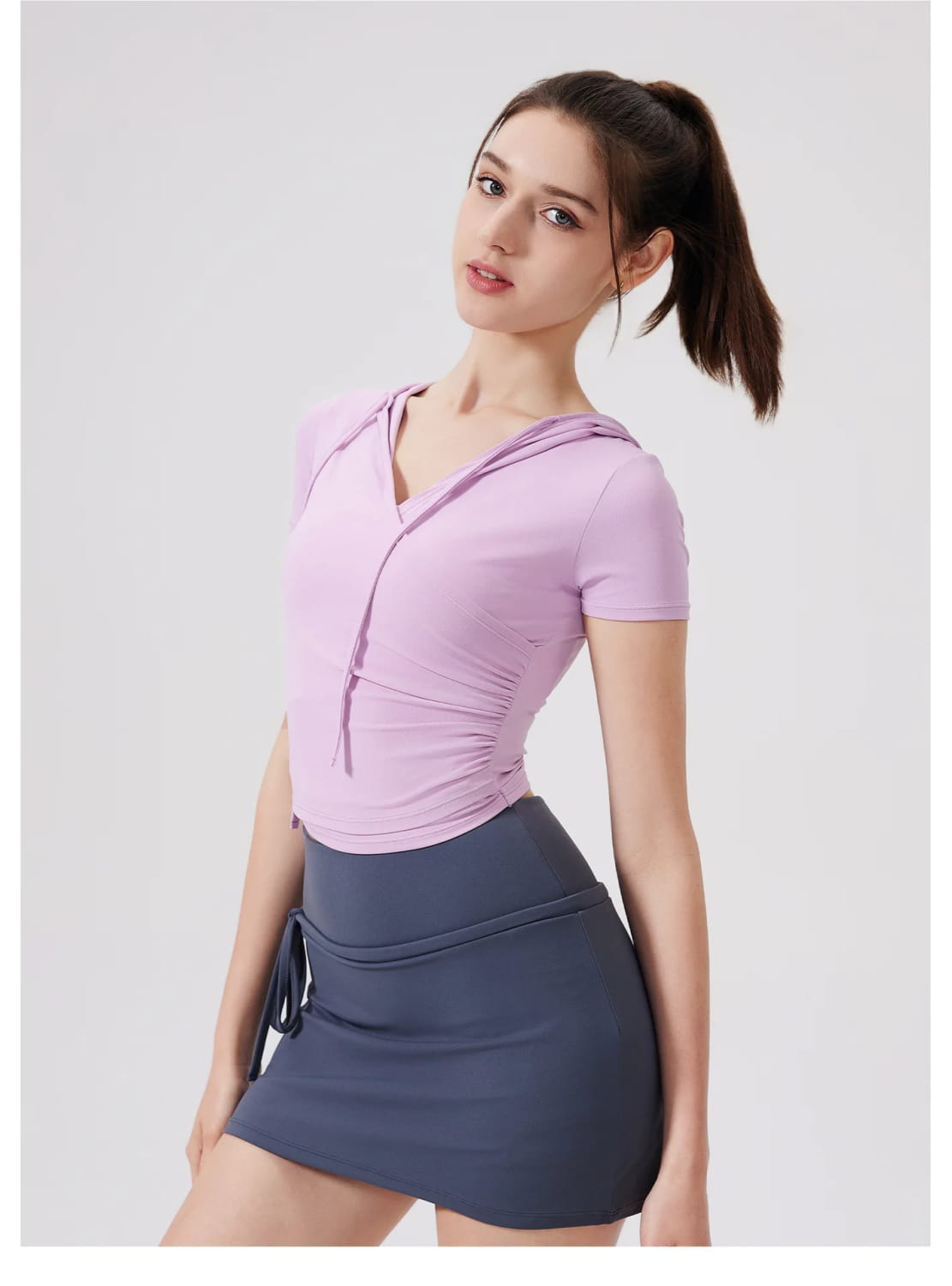 Women Yoga Half Sleeve Cool Feeling Solid Color Hoodie T-shirt