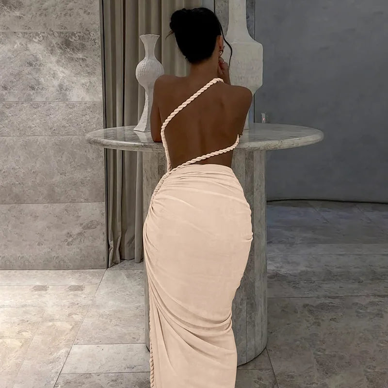 One-shoulder Strapless Tether Ruched Dress