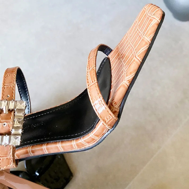 Rhinestone Buckle Women Sandals Square Toe
