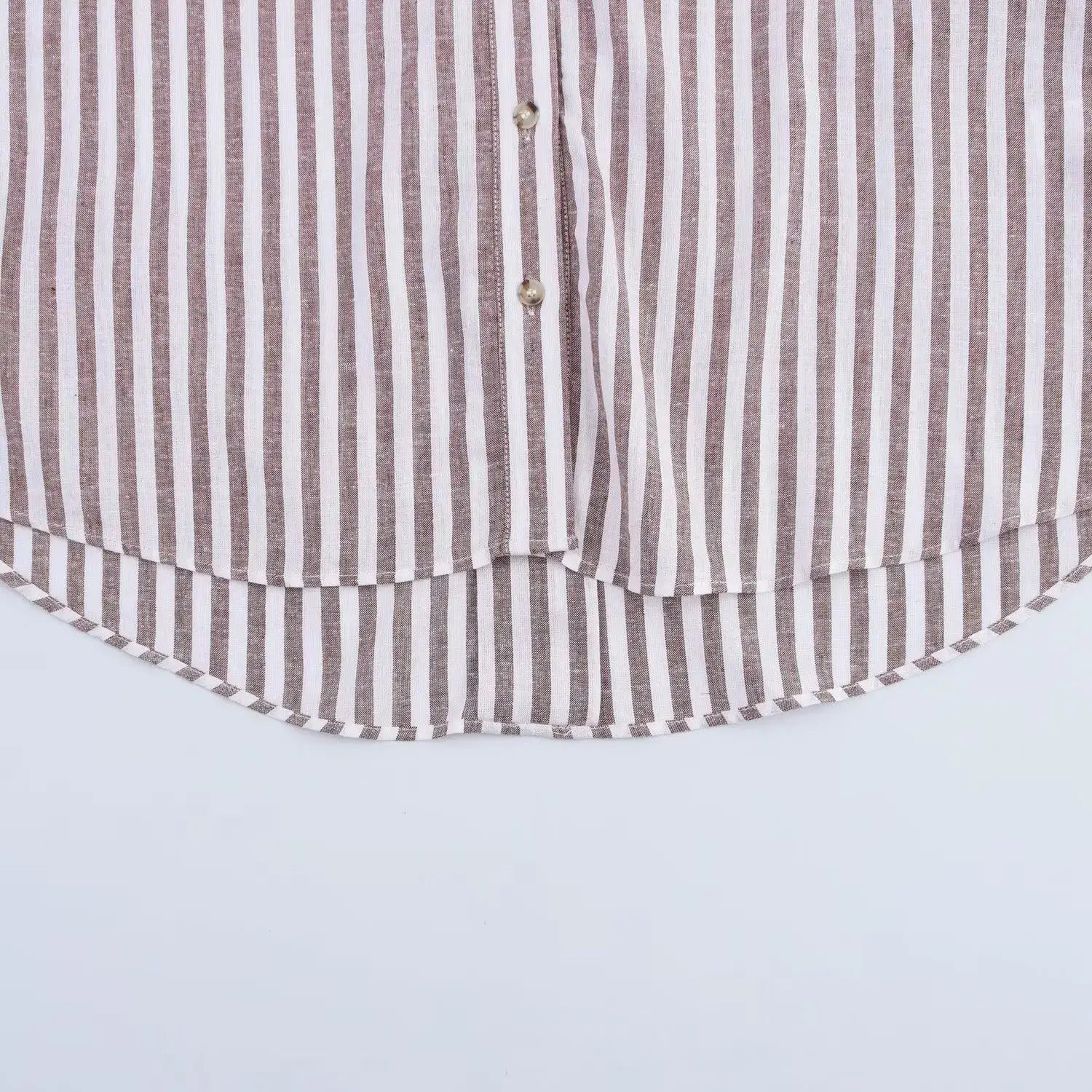 Women’s Shirt With a Collar and Wide Sleeves Simple Stripes Single Breasted