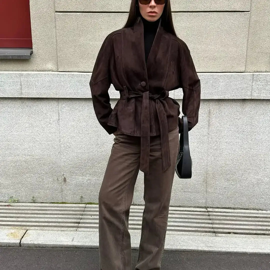 Brown Suede Leather Jackets Women