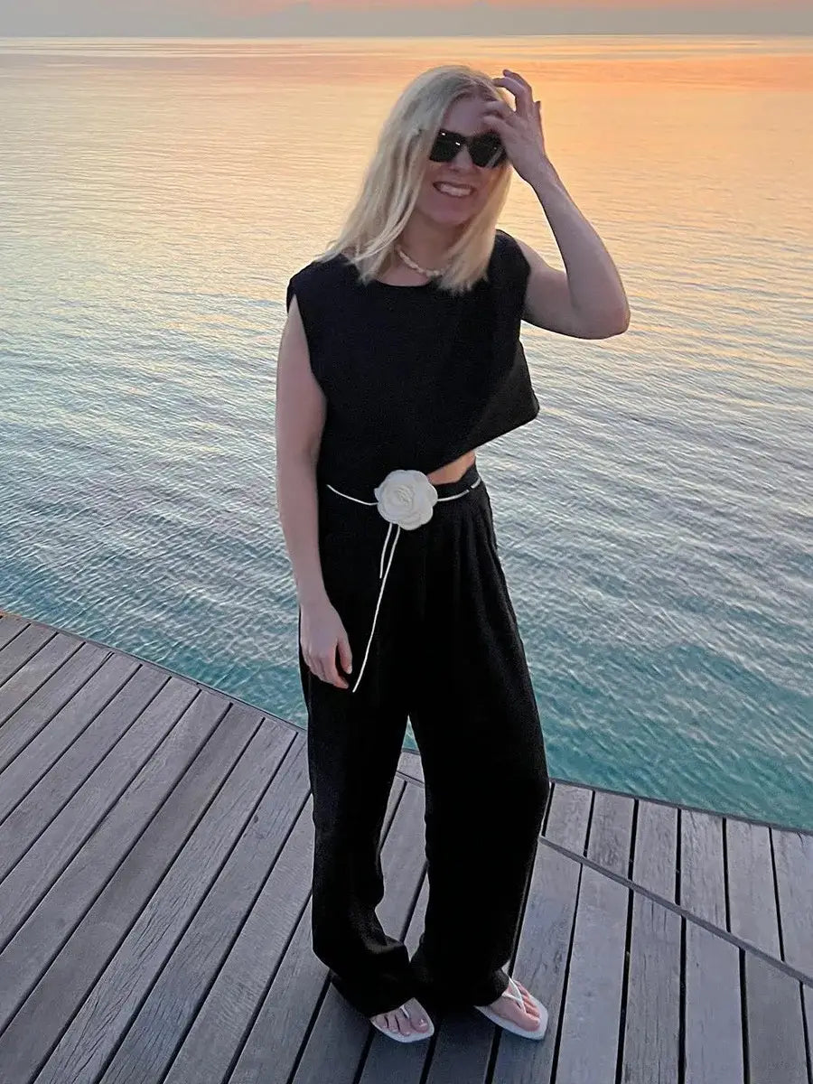 Cotton Linen Vest Pants Set Women