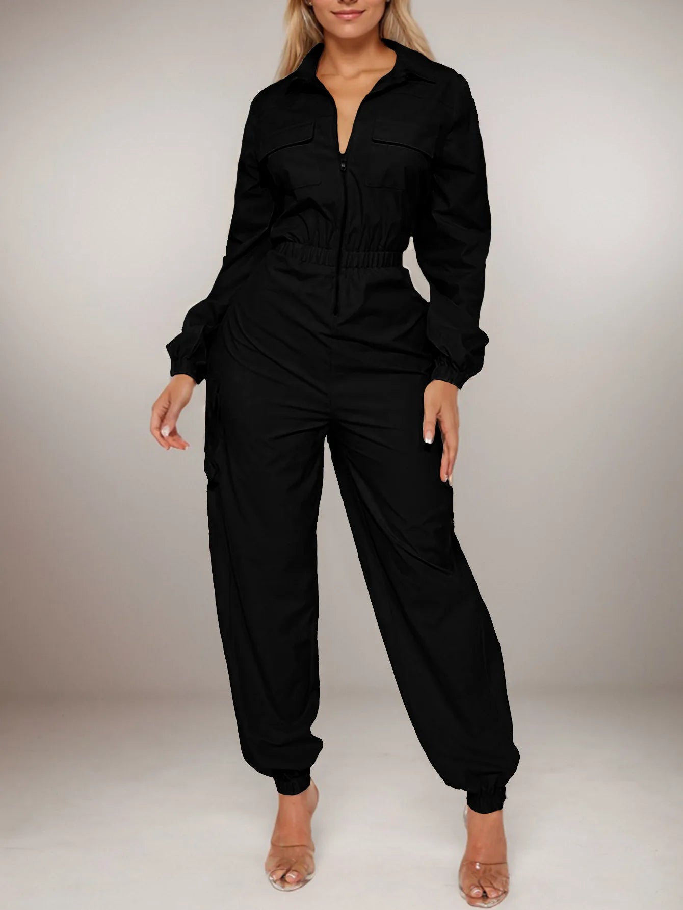 Work Jumpsuit Women’s Pocket Elastic Waist Zipper
