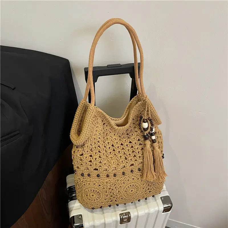 Weave Handbag Large Capacity Shoulder Bag Hollow out Tote
