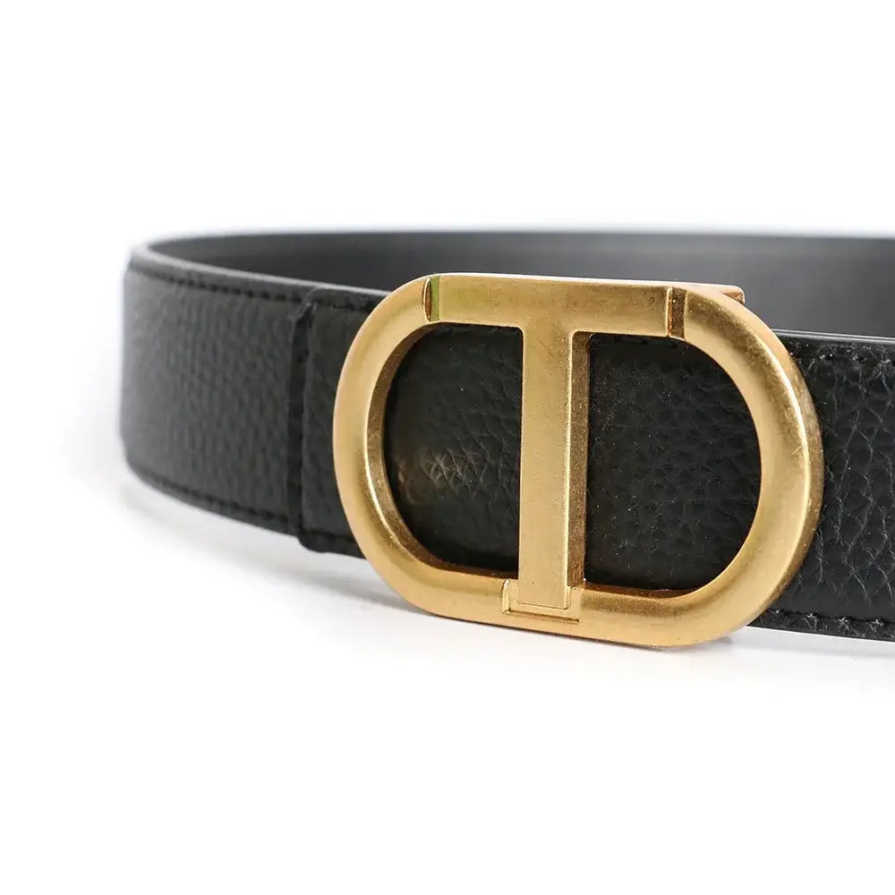 Grey Vintage T Buckle Belt Women Genuine Real Leather