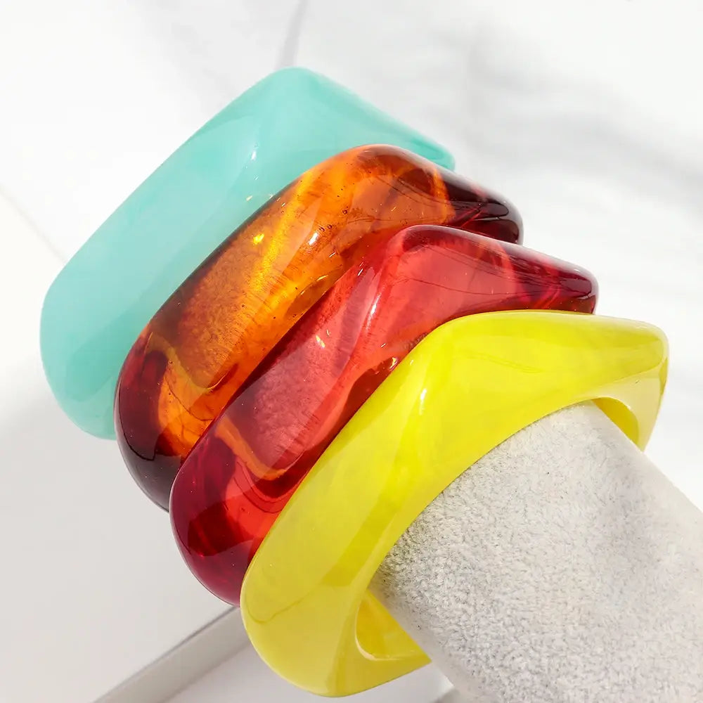 Jelly Color Big Irregular Square Acrylic Wide Bangle
