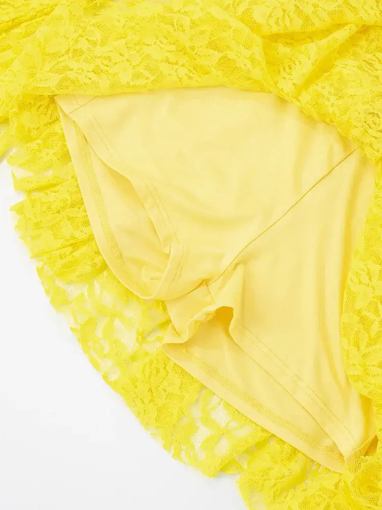 Lace Ruffled Streamer Dress For Women