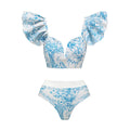 Print Net Yarn Splicing Bikini Swimsuit and Tiered Skirt - Norellé
