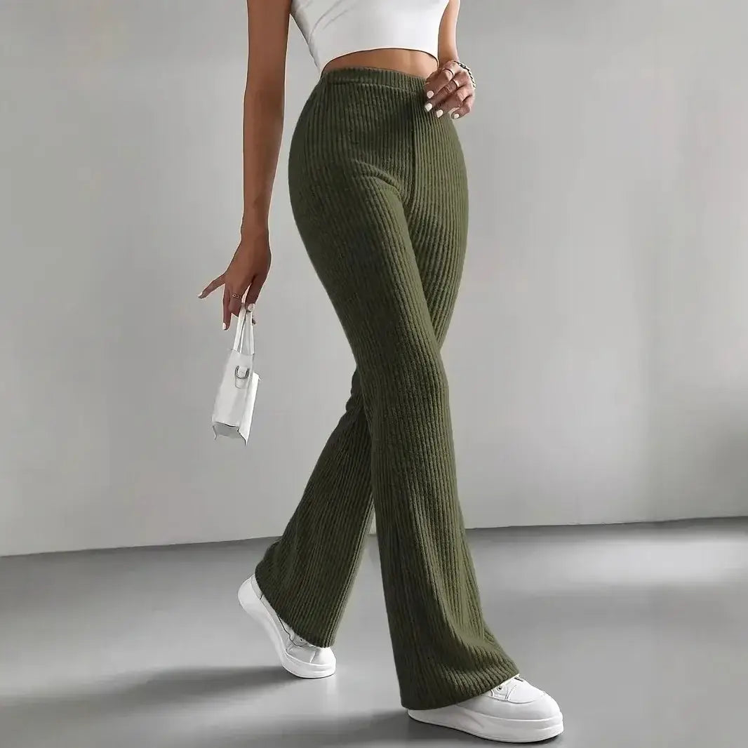 Women’s Autumn Solid Color Casual Rib Knit Slim Pants