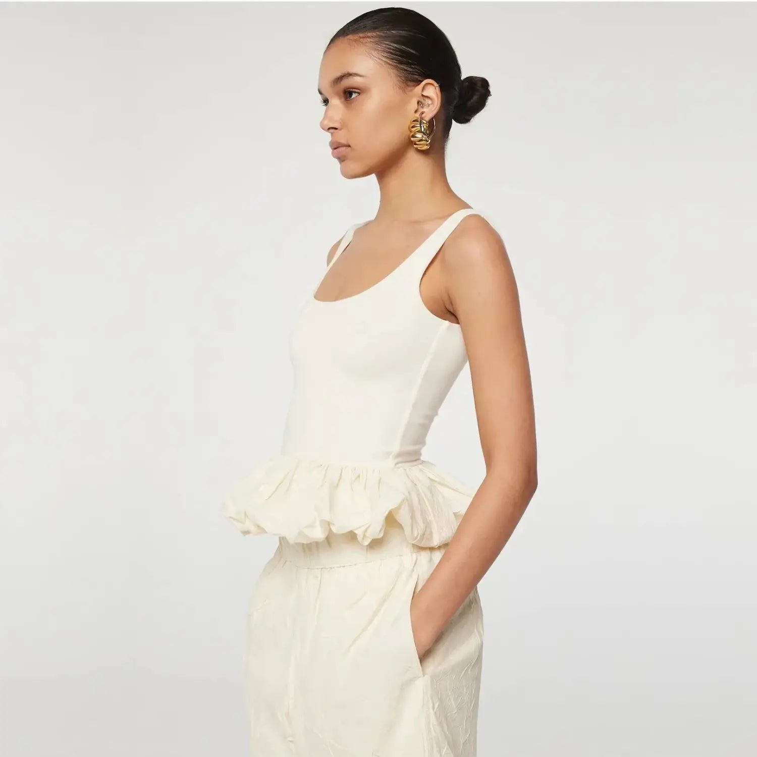 Black Ruffled Patchwork Tank Top