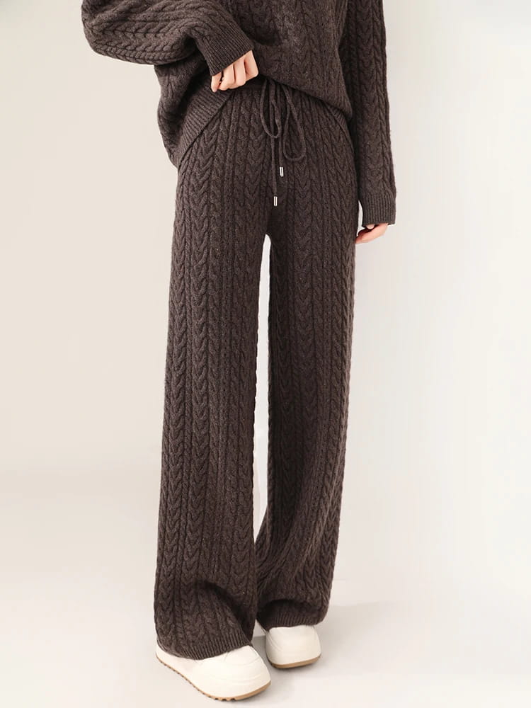 100% Wool Suit Women’s Pullover Sweater Knitting O-neck Wide Leg Pant