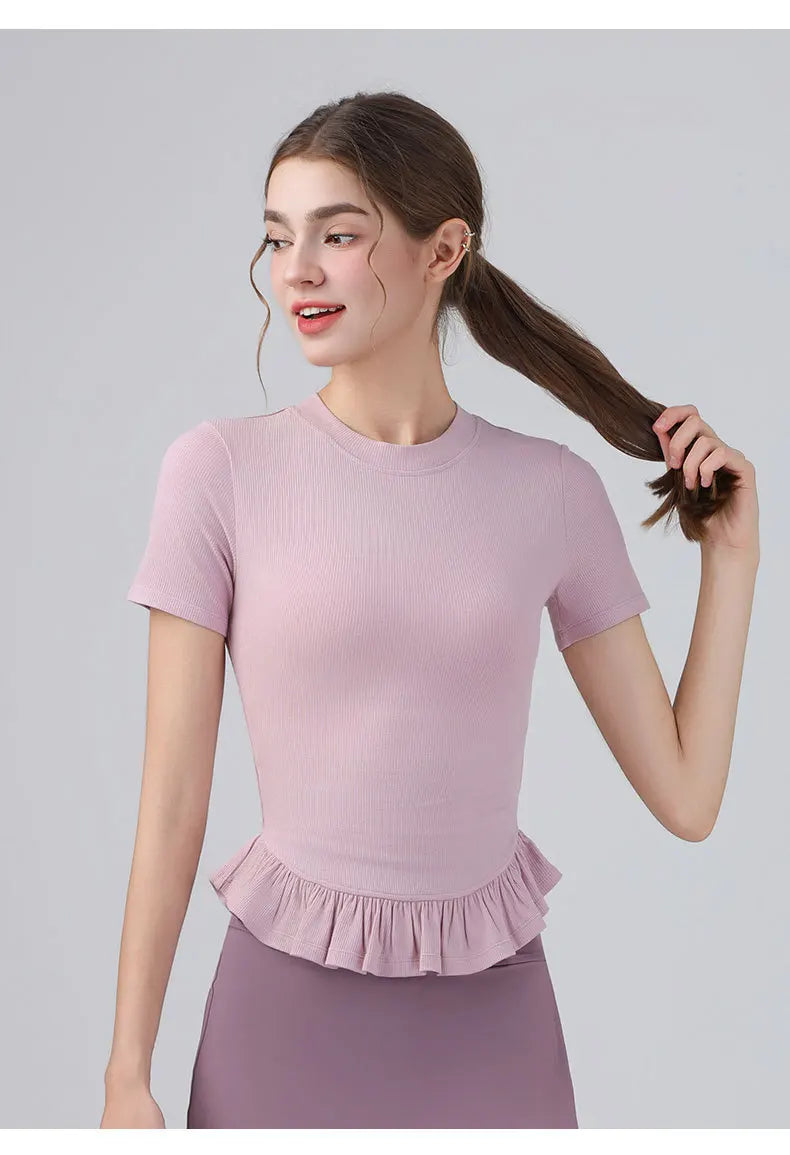 Summer Lacework Women Yoga Short Sleeve T-shirt