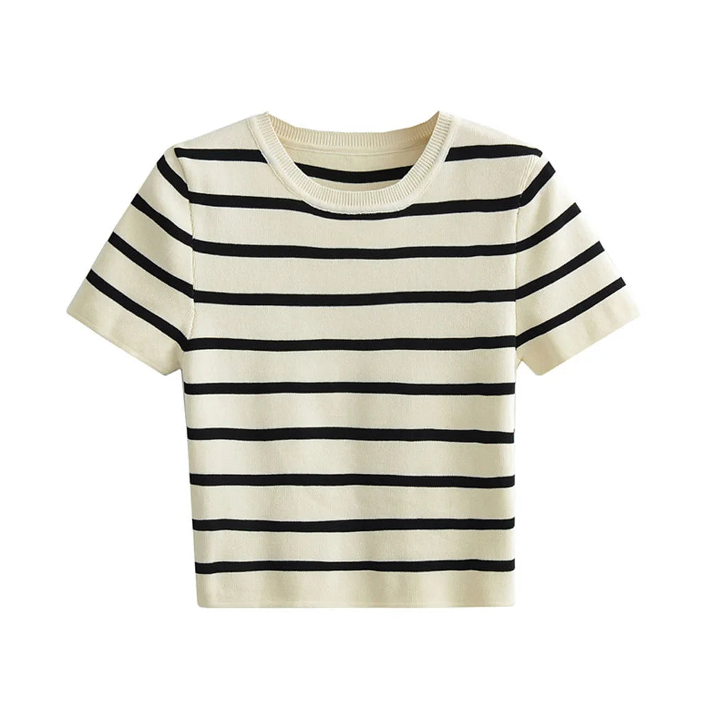 Women Fashion Striped Basic Cropped Knit Sweater