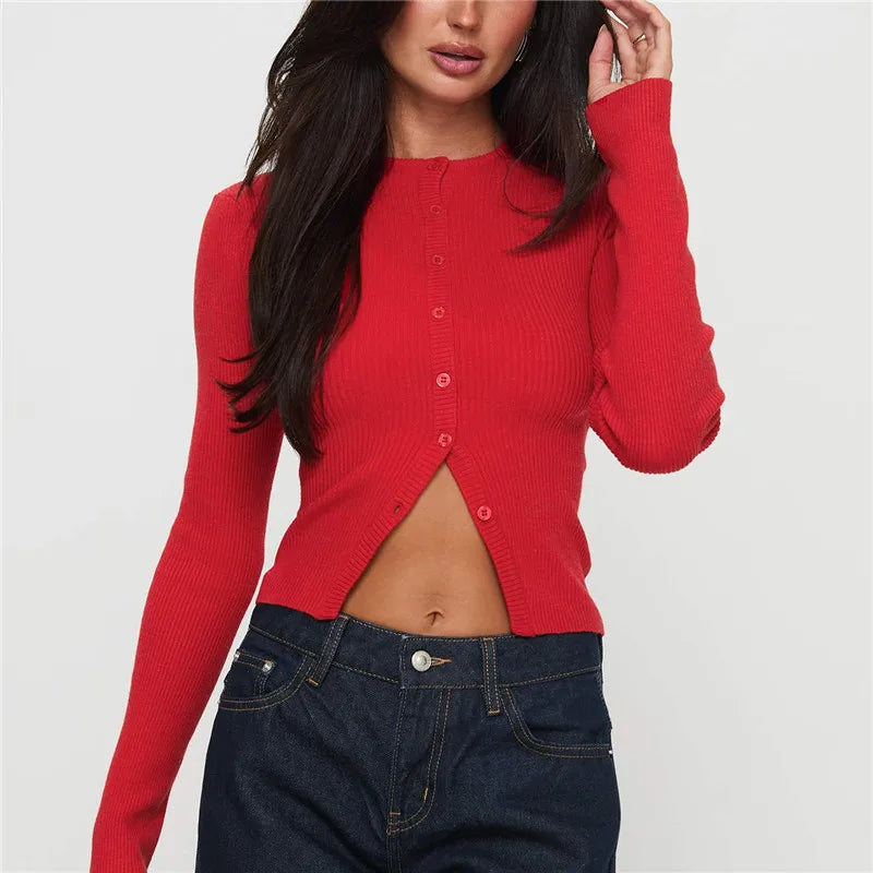 Women Basic Cardigan Slim Fit T Shirt Blouse