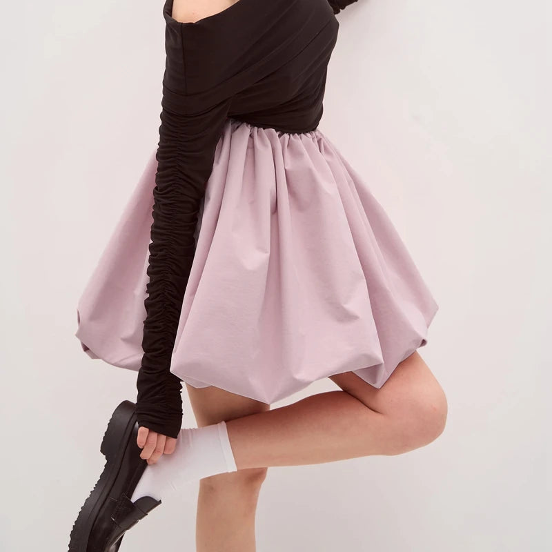 Vintage Loose Fitting Elastic Waist Short Skirt