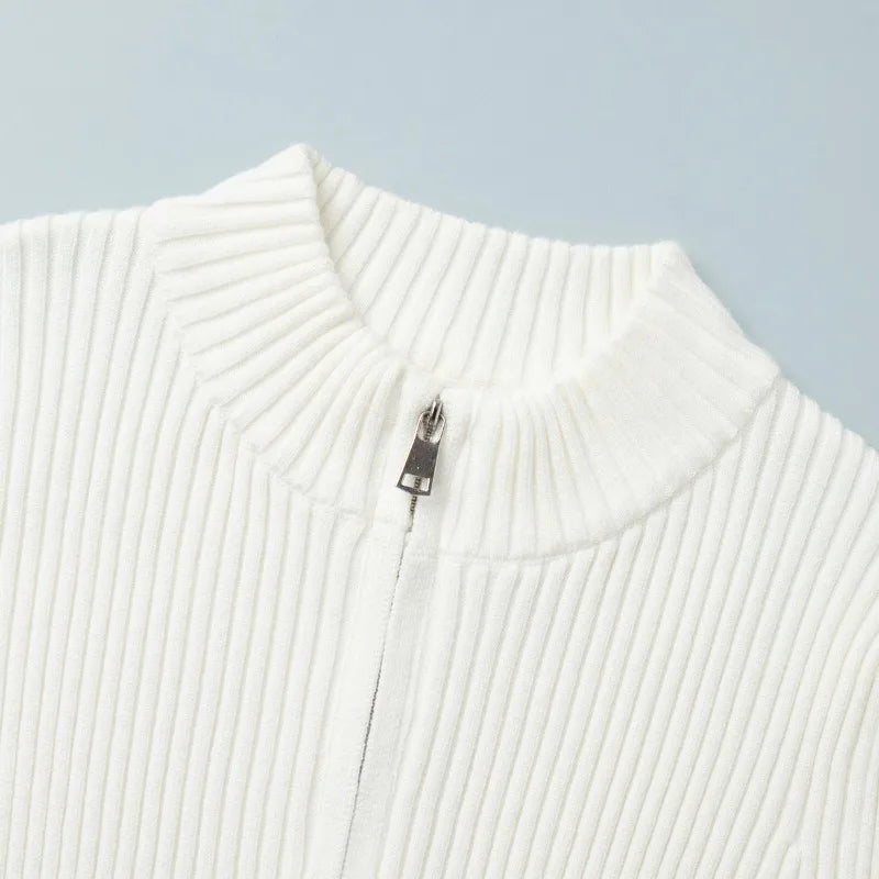 Solid Double Zip Knit Cardigan Women