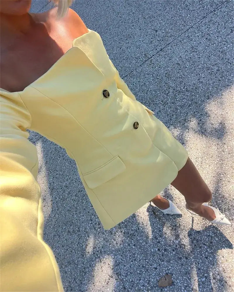 Off-shoulder Strapless Blazer Dress For Women