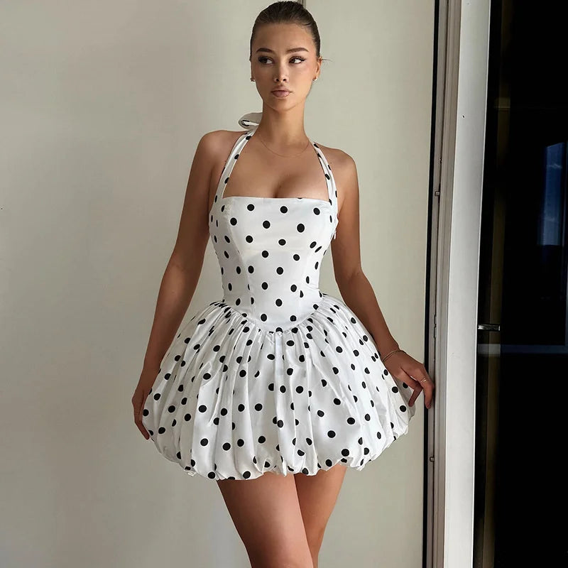 Halter Print Polka Dot Mini Dress Women
