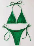 Halter Brazilian Metallic Satin Bikini Women Swimwear Female Swimsuit - Norellé