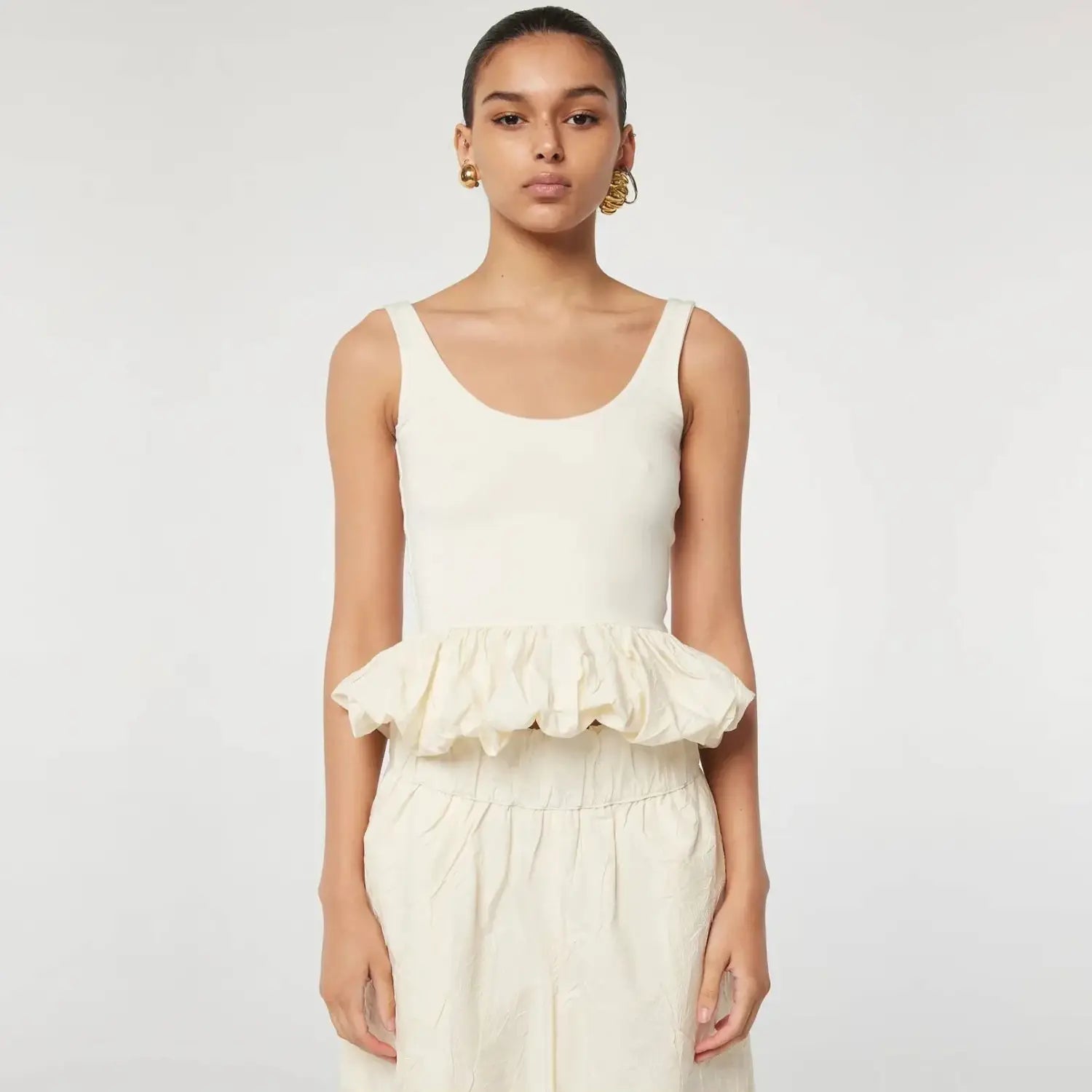 Black Ruffled Patchwork Tank Top