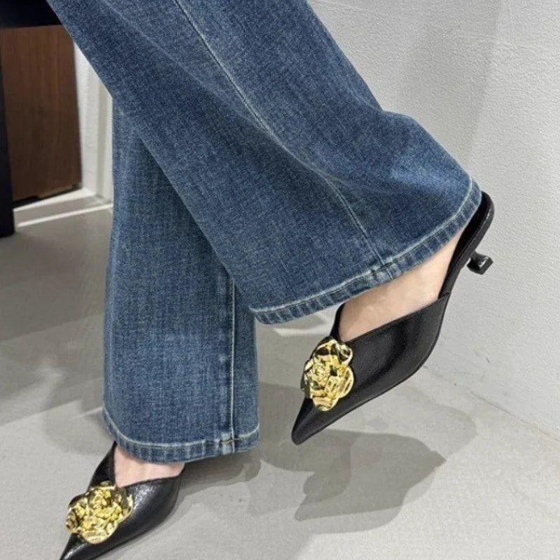 Women Flats Slippers Pointed Toe Elegant Mules