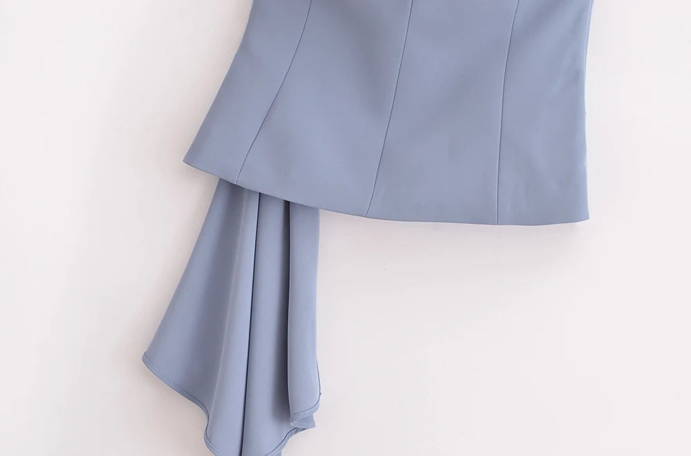 Women Fashion Draped Bustier Tops And High Waist Side Pockets Flared Pants