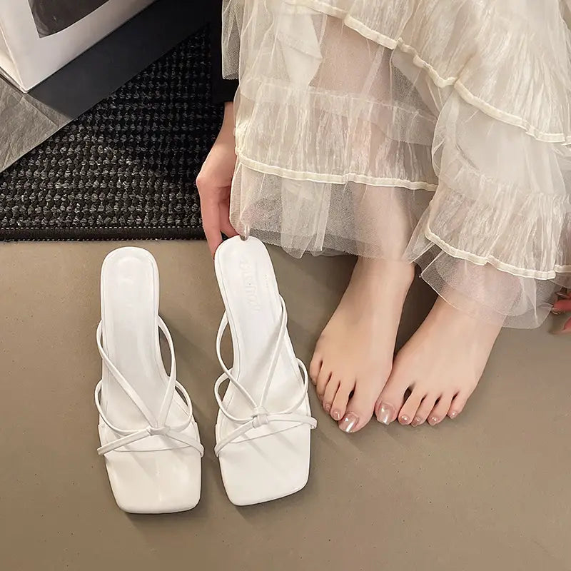 Square Head Open-toed Women’s Slippers