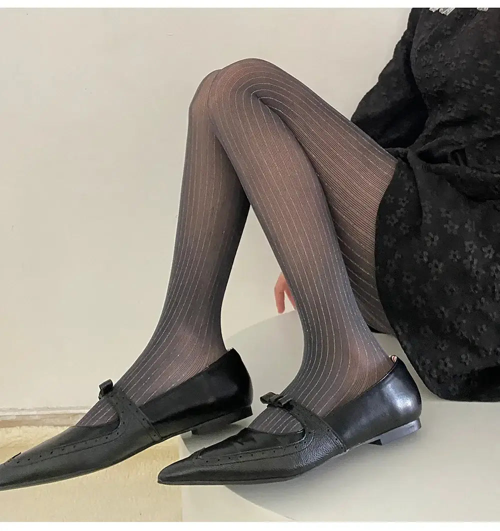 Black Tights Women Luxury Silver Silk Thigh