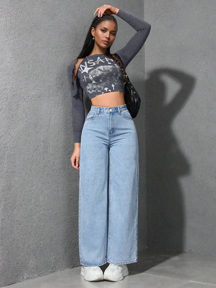 Wide Leg Pants Jeans Women Vintage Denims High Waist