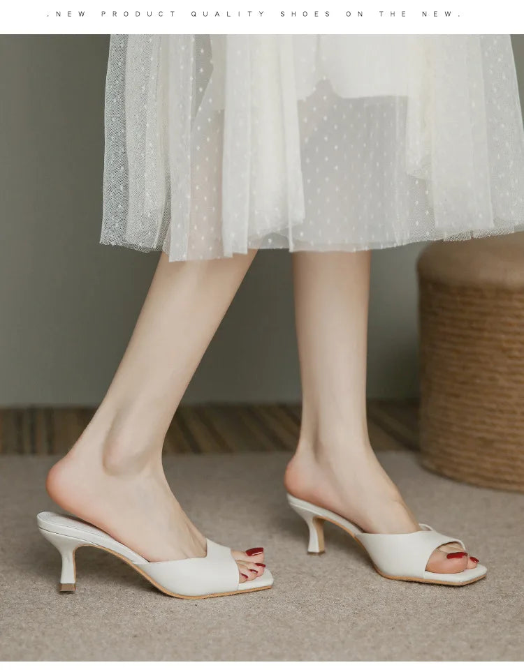 Genuine Leather French Slim Heel Slippers for Women’s