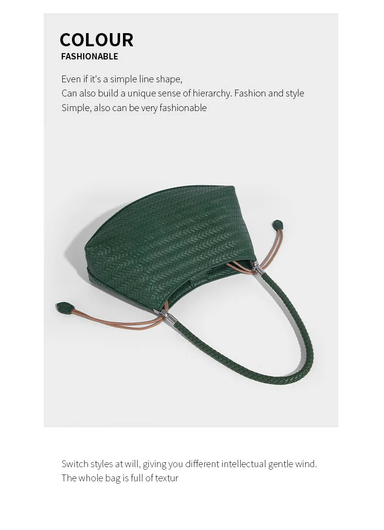 Handmade Weave PU Drawstring Tote Bags For Women