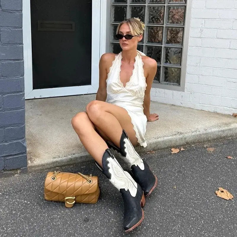 Lace Halter Mini Dress For Women V neck Sleeveless Elegant Splice Up