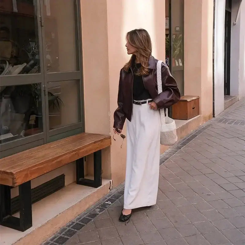 Vintage Wine Red Loose Short Leather Jacket Women