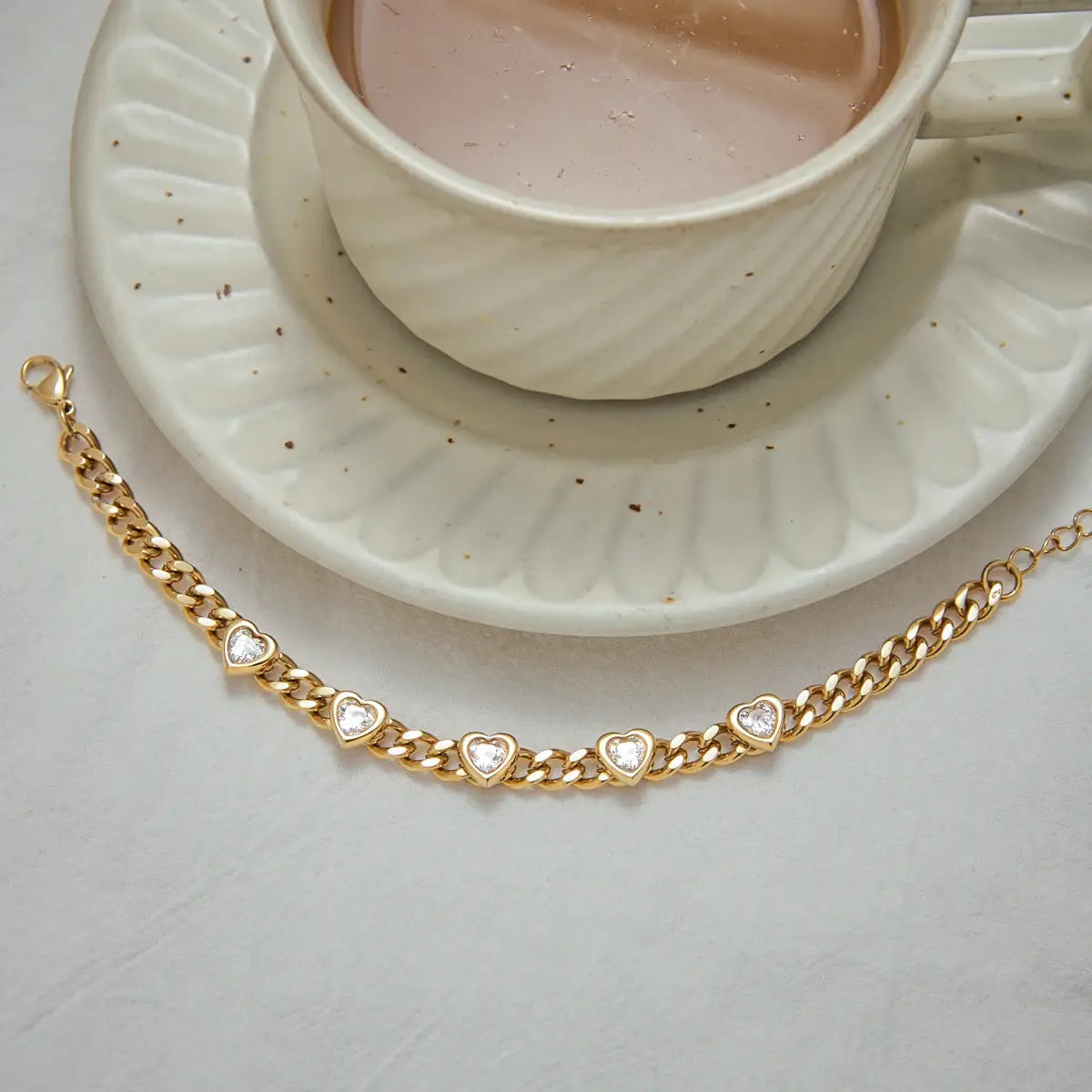 Pink Square Zircon Bracelet Stainless Steel Lock Chain Stackable