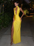 Halter Deep V Neck Backless Maxi Dress For Women - Norellé