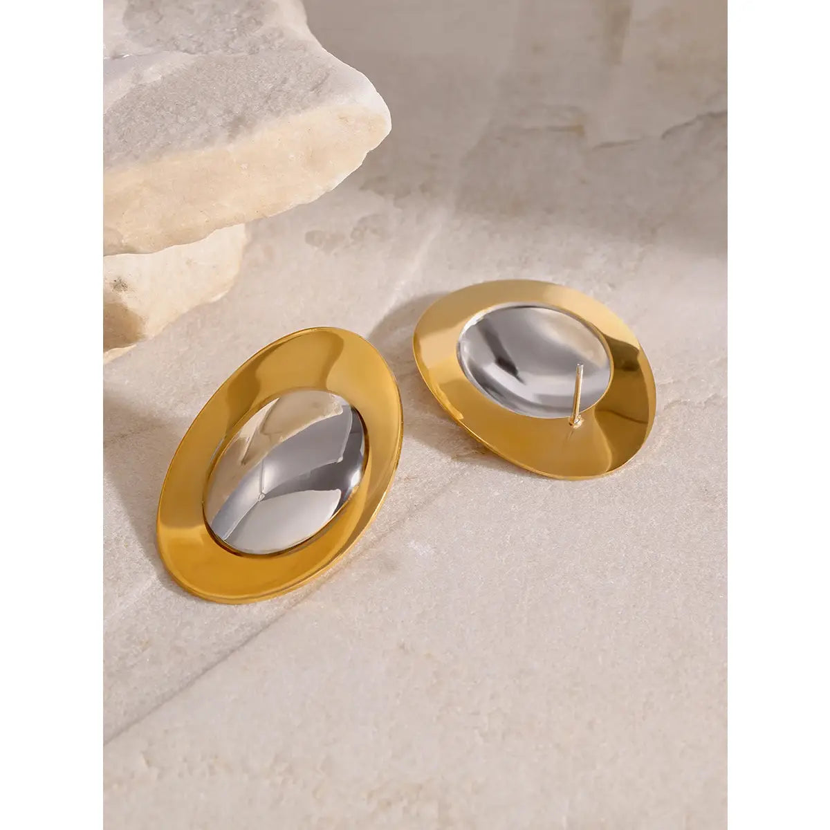 Stainless Steel Statement Silver Color Gold Stud Earrings