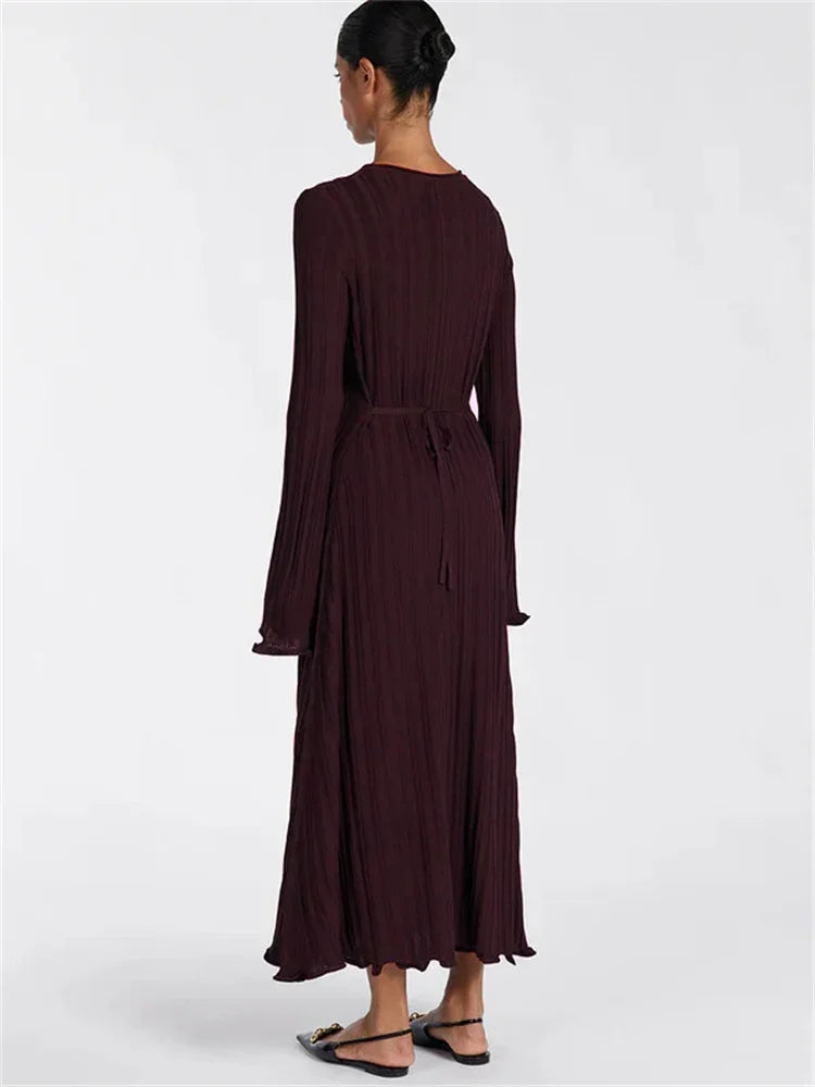 Knitwear Fashion Loose Maxi Dress Women Lace-Up High Waist - Norellé