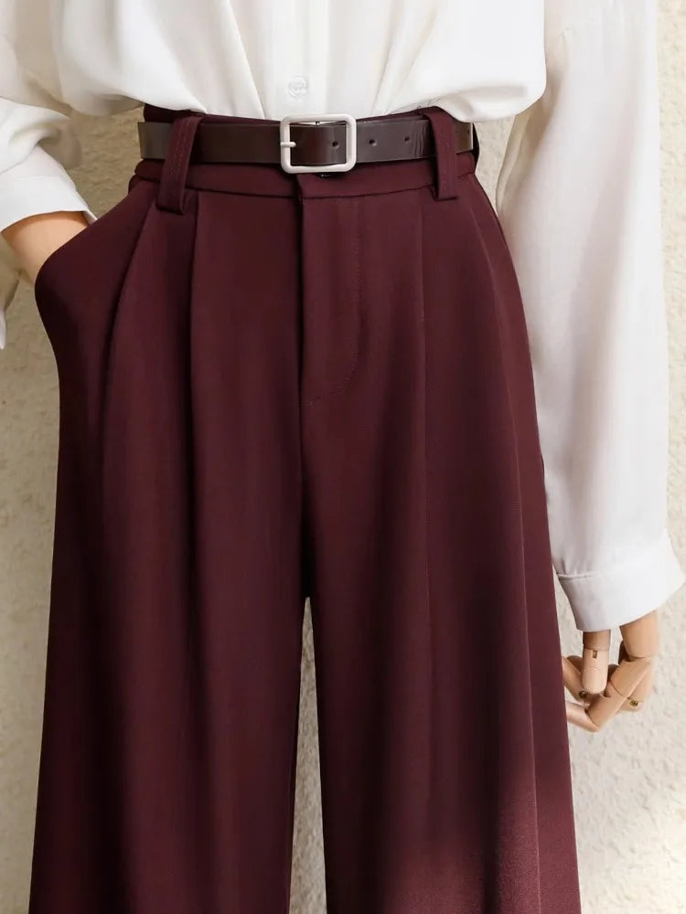 Burgundy Suits Pants for Women Office Lady Elegant - Norellé