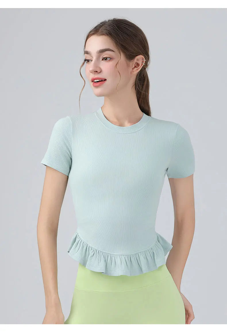 Summer Lacework Women Yoga Short Sleeve T-shirt