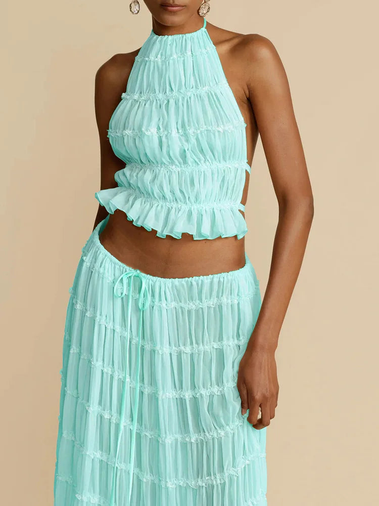 Summer Loungewear Suits Halter Short Top Maxi Skirt