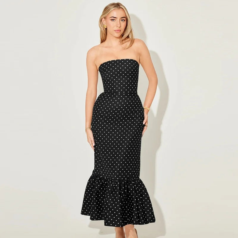 Polka Dot Off-shoulder Maxi Dress Women