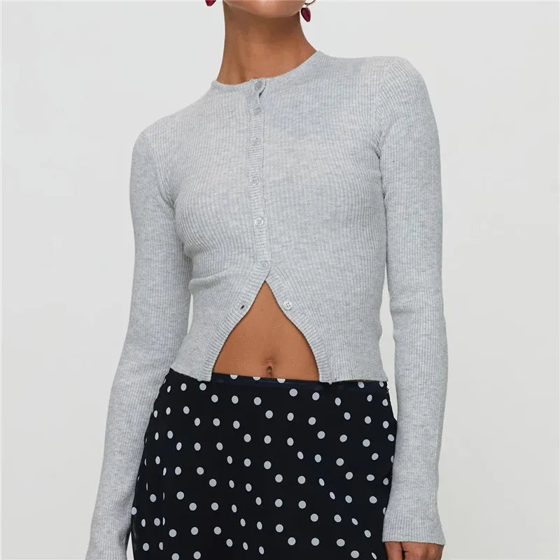 Women Basic Cardigan Slim Fit T Shirt Blouse