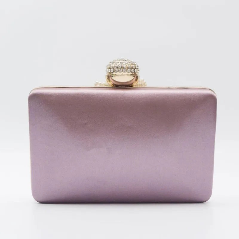 Women Pearl Tassel Satin Evening Bag