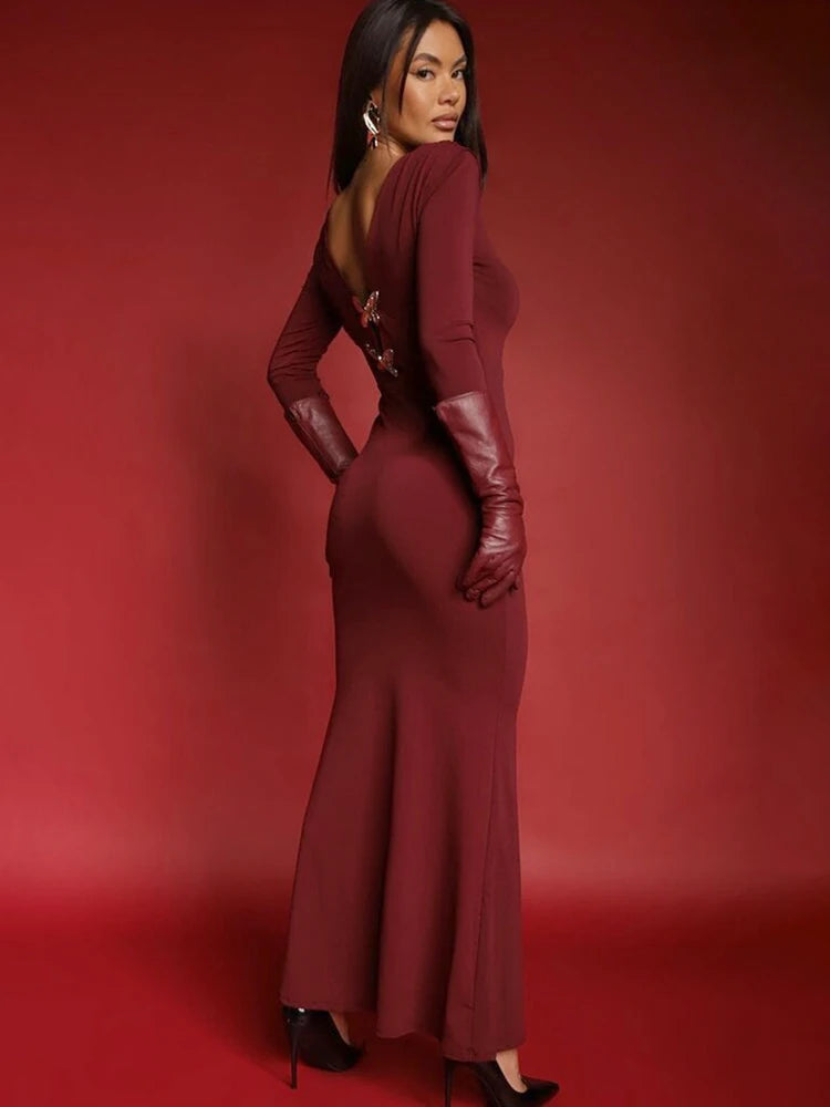 Deep V-neck Butterfly Maxi Dress For Women