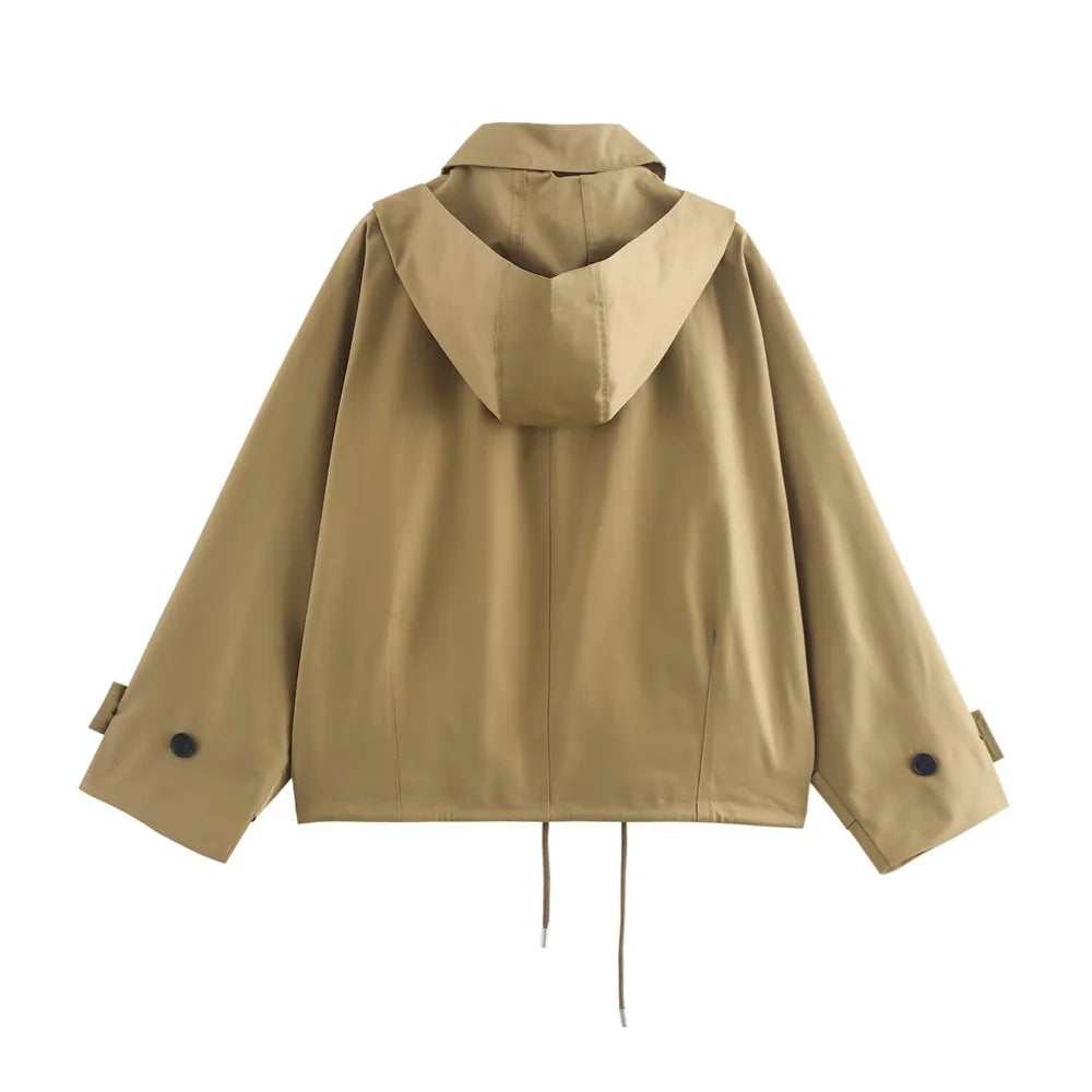 Casual Women's Clothing Retro Loose Versatile Hooded Long Sleeve Short Coat